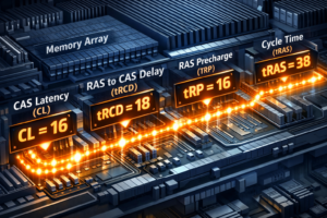CAS Latency, tRCD, tRP и tRAS тайминги RAM в виде схемы движения сигнала через микросхему