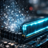 Новая планка RAM вставляется в слот, старые данные растворяются в виде цифровых символов.