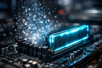 Новая планка RAM вставляется в слот, старые данные растворяются в виде цифровых символов.